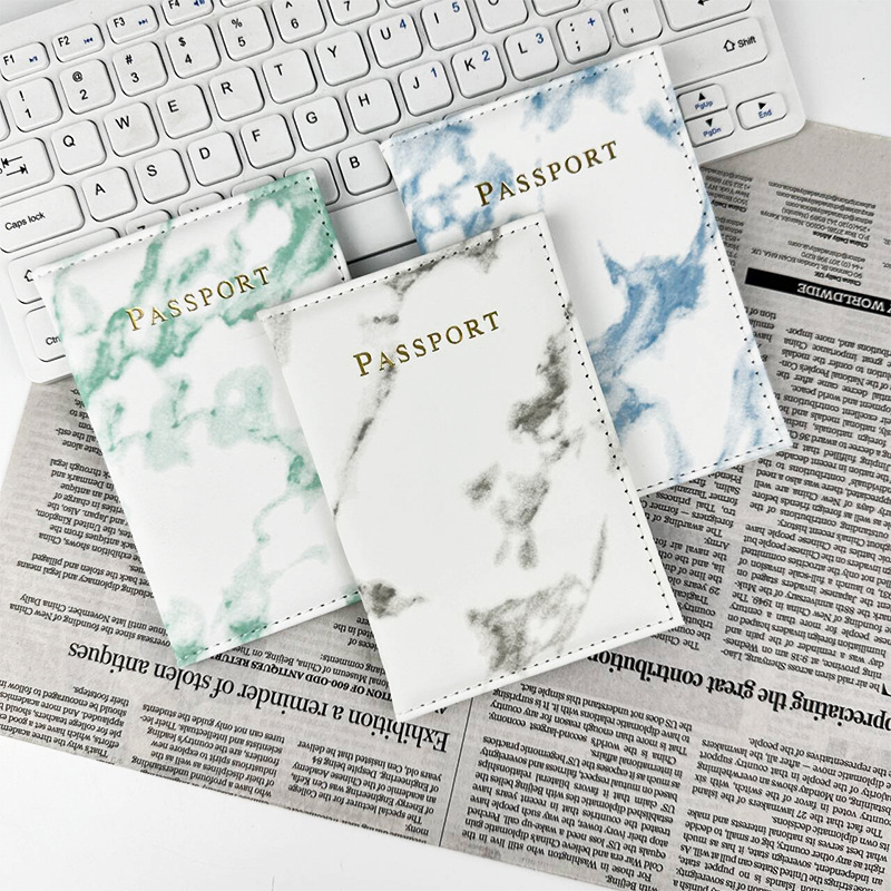 in stock Cross-border Multicolor Marble Pattern Passport Protective Cover Multi-function PU Leather Passport Bag with Card Holder