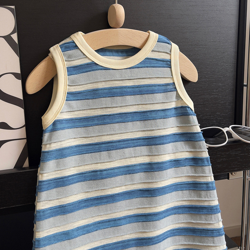 2024 Korean style new girls vest dress striped summer thin sleeveless loose loose dress for small and medium-sized children trendy