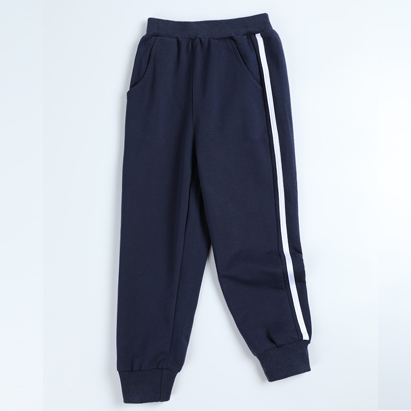 Children's Wear School Pants Dark Blue Leg-tied Sports Pants Boys' and Girls' Class Pants Large Children's Students Fleece-lined Guard Pants
