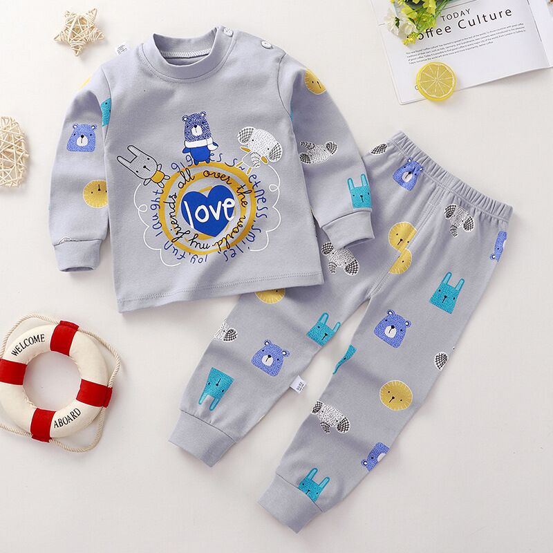 40 Yarn Autumn New Children's Underwear Set Cotton Autumn Clothes Autumn Trousers Boy's Home Clothes Baby Cotton Wool Home Clothes