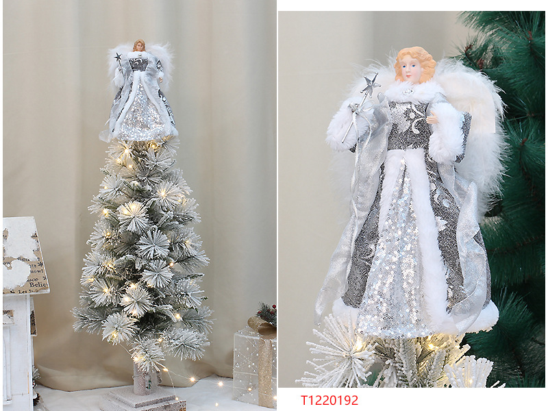 Baiyang crafts small wholesale Christmas new Christmas tree decoration supplies plush wings Angel Tree Top Star_voghion.com