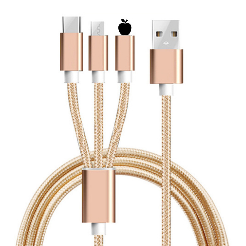 one-to-three data cable nylon braided three-in-one fast charging type for Apple mobile phone charging line logo