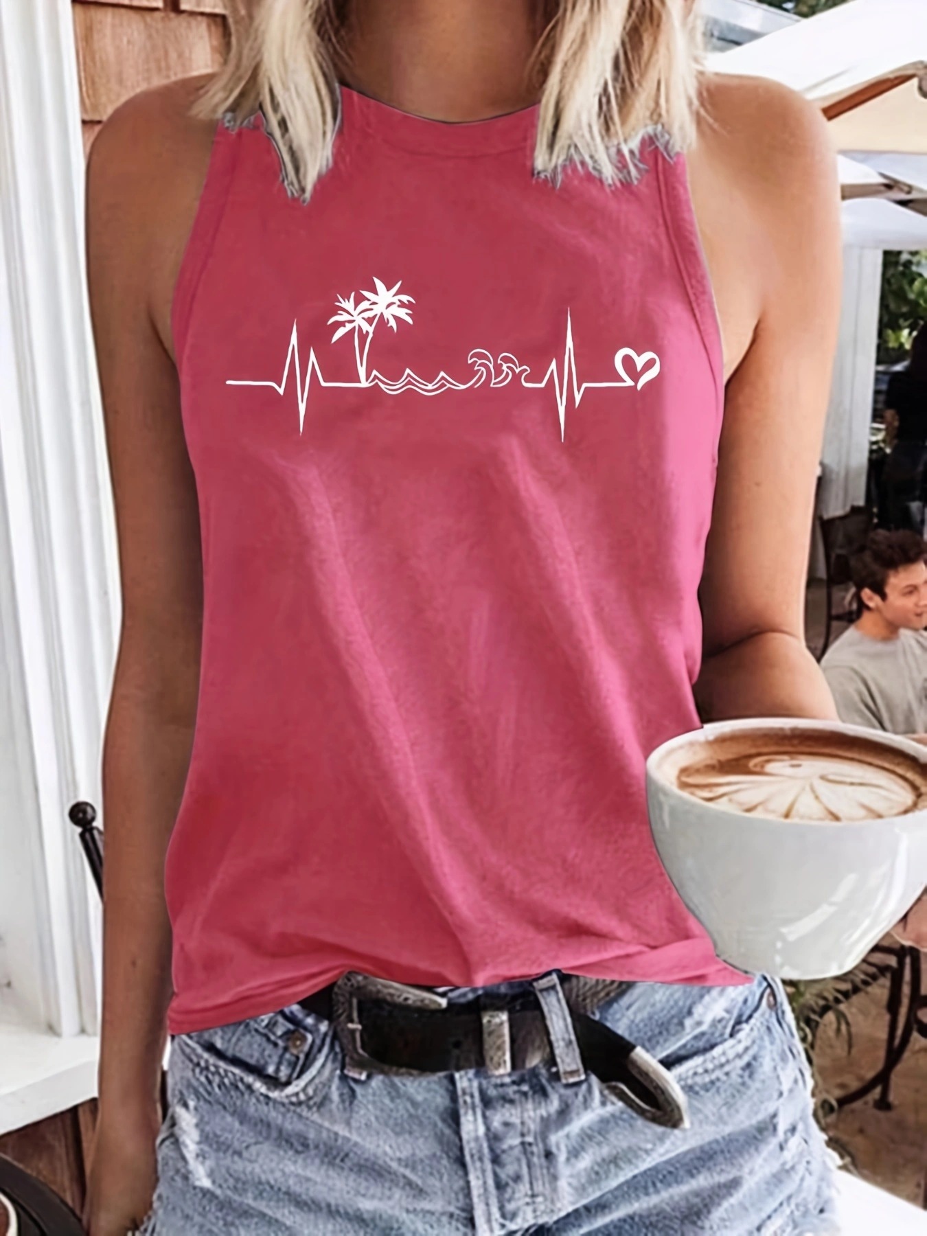 Europe and the United States cross-border women's clothing Amazon TikTok foreign trade new beach holiday letter printed round neck vest
