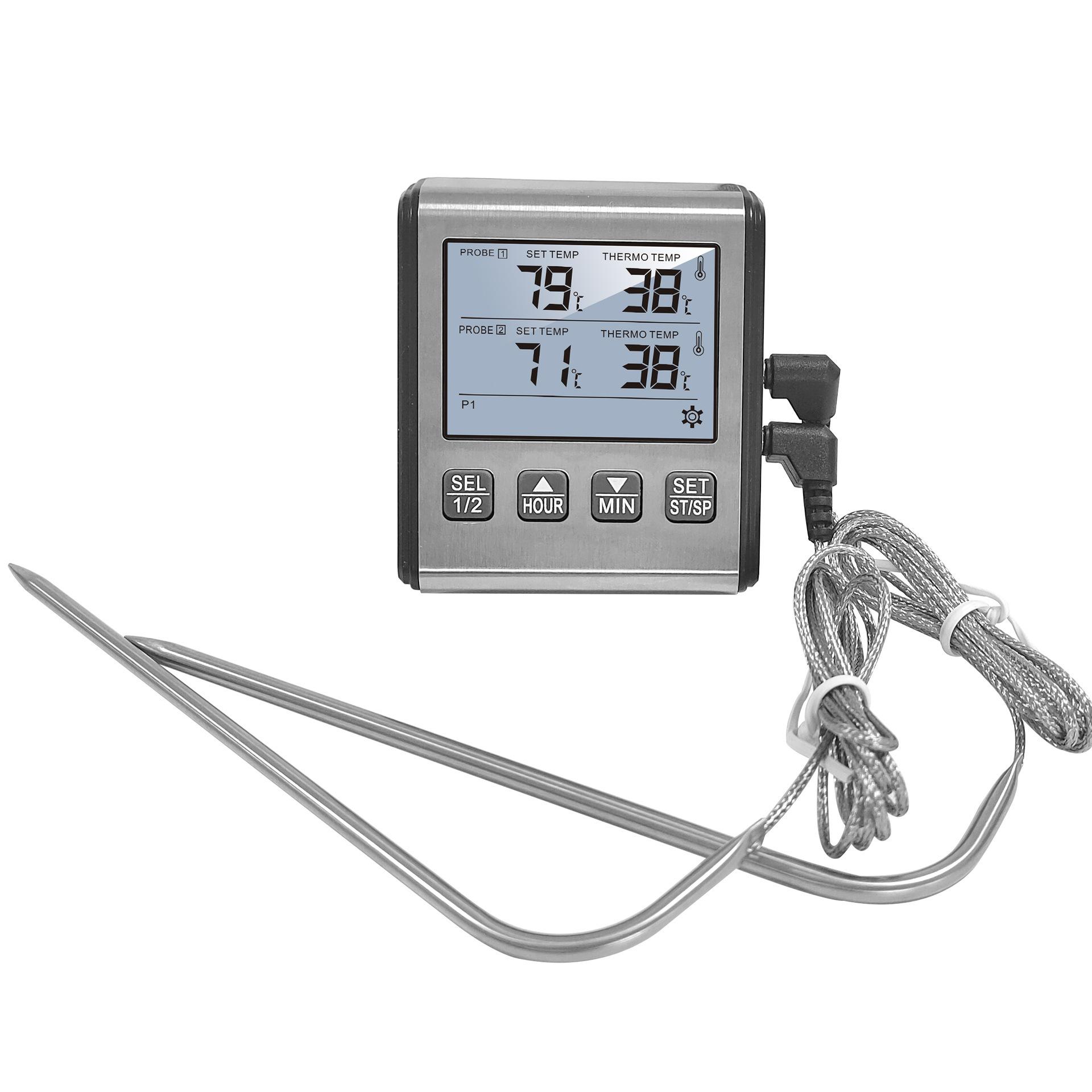 Oven thermometer food with line probe baking frying barbecue center thermometer timer temperature alarm