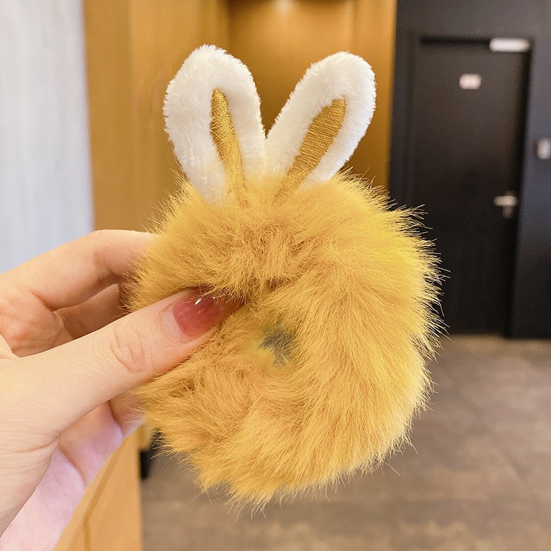 Autumn and Winter Rabbit Ears Children's Plush Cute Hair Ring Girls' Baby Tie Double Ponytail Hair Rope Does Not Hit Hair Rubber Band Hair Accessories