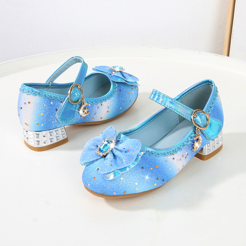 Children's rainbow princess shoes girls' high heels spring and autumn little girl's single shoes middle and big children's leather shoes Crystal children's shoes flash