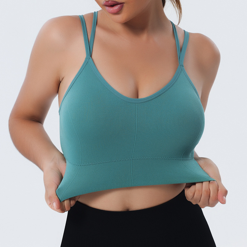 European and American quick-drying breathable seamless yoga bra elastic strap sports underwear women's one-piece cross fitness beauty back