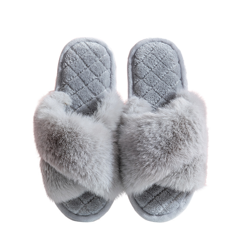 Cross-border Amazon PVC winter slippers plush cross-floor cotton slippers indoor home warm plush slippers