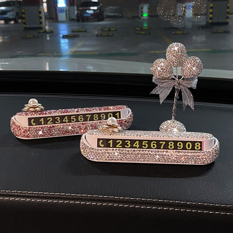 High-grade diamond-encrusted car temporary parking plate female online celebrity creative phone number plate car moving card car moving decoration