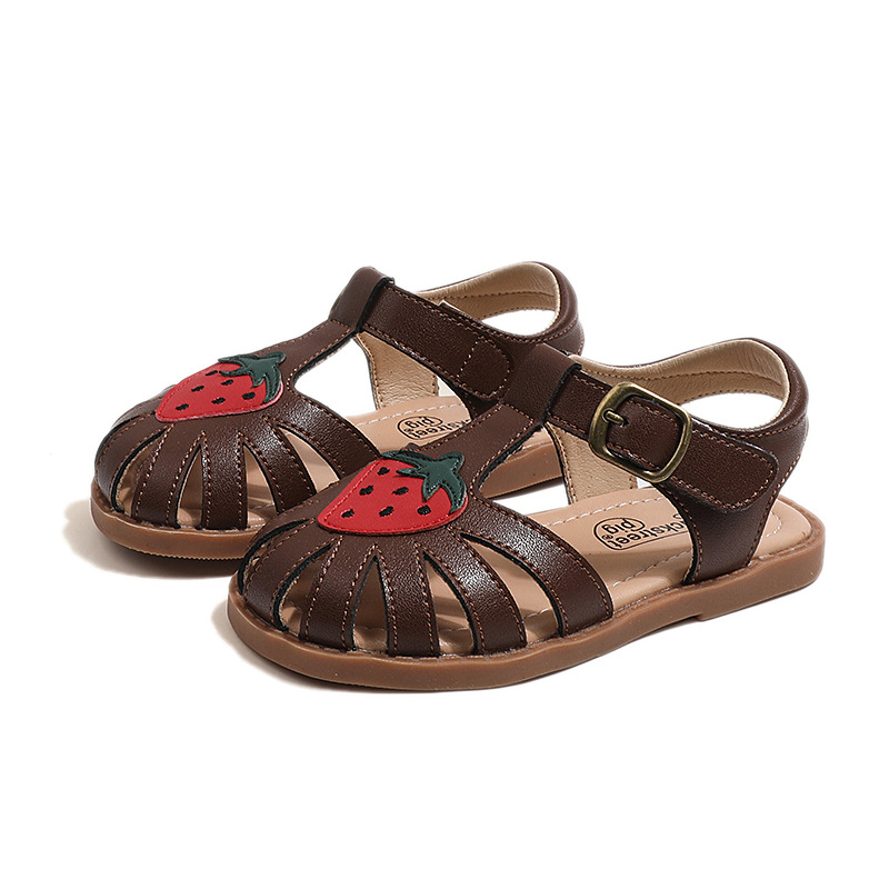 Children's Sandals 2024 Summer Sweet Strawberry Beach Sandals Casual Non-slip All-match Girls Shoes Leather Baby Sandals