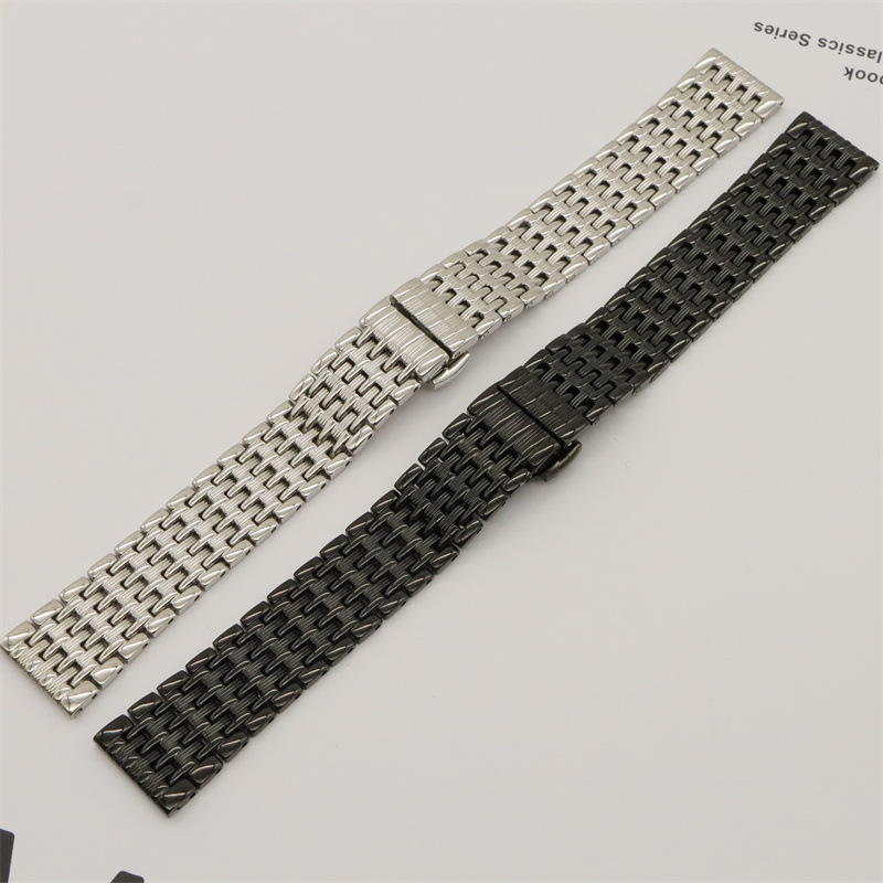 Stainless steel thin pressure line steel strap butterfly buckle solid nine-ball steel strap watch accessories men's and women's bracelet 12-2