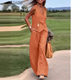 European and American Women's Cross-border 2024 New Fashion Solid Color suit Vest Trousers Collage Stitching Casual Two-piece Set for Women