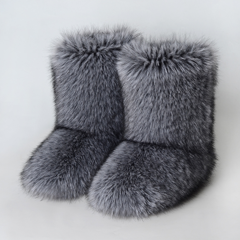 Winter snow boots Women's outer wear warm non-slip cross-border long fur mid-calf imitation raccoon fur y2g fur boots