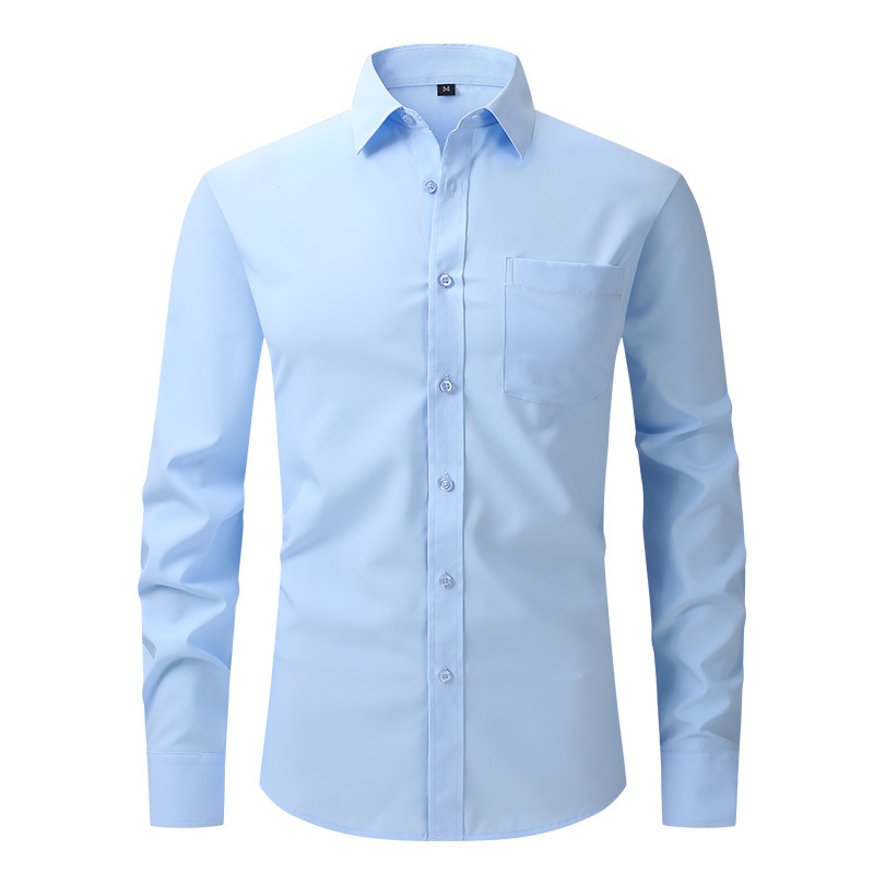Amazon Explosions Long-sleeved White Shirt Men's Four-sided Elastic Anti-wrinkle Solid Color Business Casual Loose Outer Wear Shirt