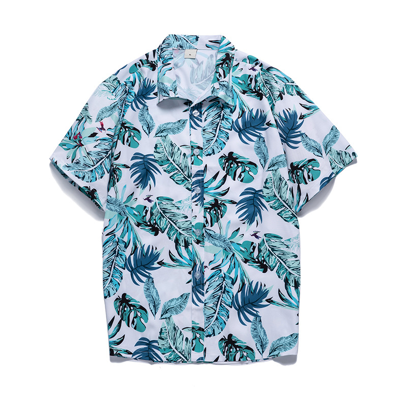 Short-sleeved Shirt Men's Summer Loose Beach Flower Shirt Hawaii Seaside Vacation Travel Long-sleeved Top Fashionable Clothes