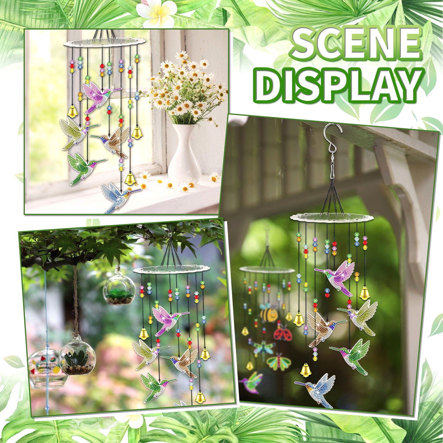 diamond painting wind chime creative diy acrylic crafts sun catcher bird bedroom decoration pendant point diamond painting