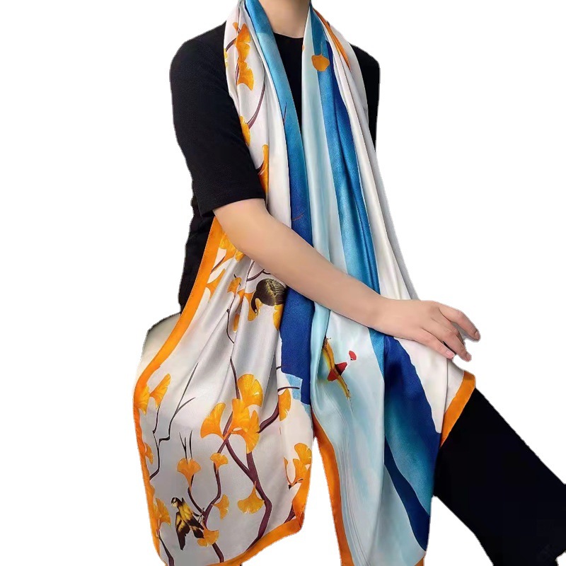 2023 Li Brocade Satin Scarf Women's Winter New Spring and Autumn Fashion Shawl Summer Sun Protection All-match Scarf Wholesale