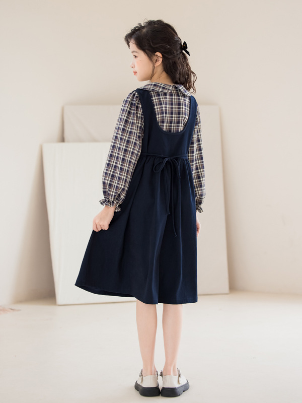Girls' suit skirt 2023 middle and big children's autumn clothing Korean style girls' plaid shirt vest skirt two-piece suit Western style