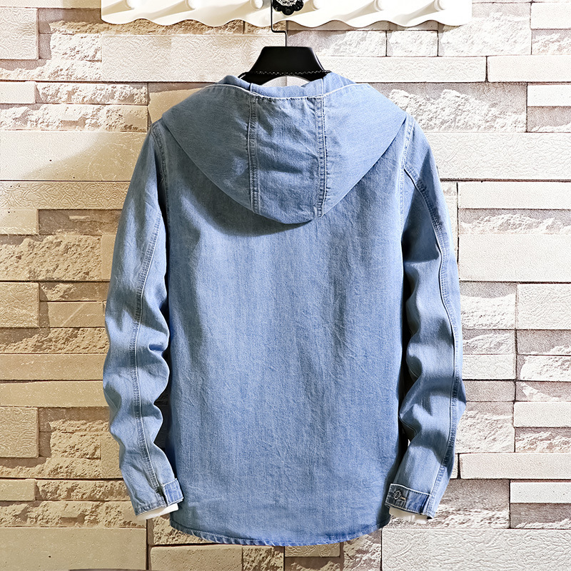 Autumn Japanese denim hooded jacket youth jacket long-sleeved cardigan single-breasted casual outdoor men's clothing