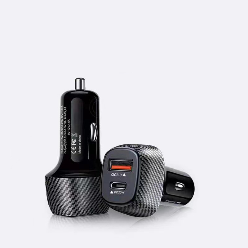Cross-border car charger small steel gun PD + bowling + Smiley Face + carbon fiber 15W & 38W double fast charge