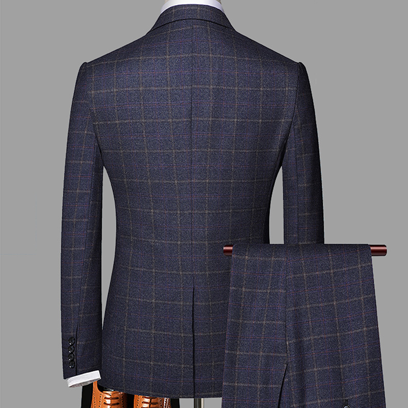 Men's Three-Piece Small Suit Men's Slim-Fit Plaid Dress Men's Casual Korean-Style Trendy Groom Suit