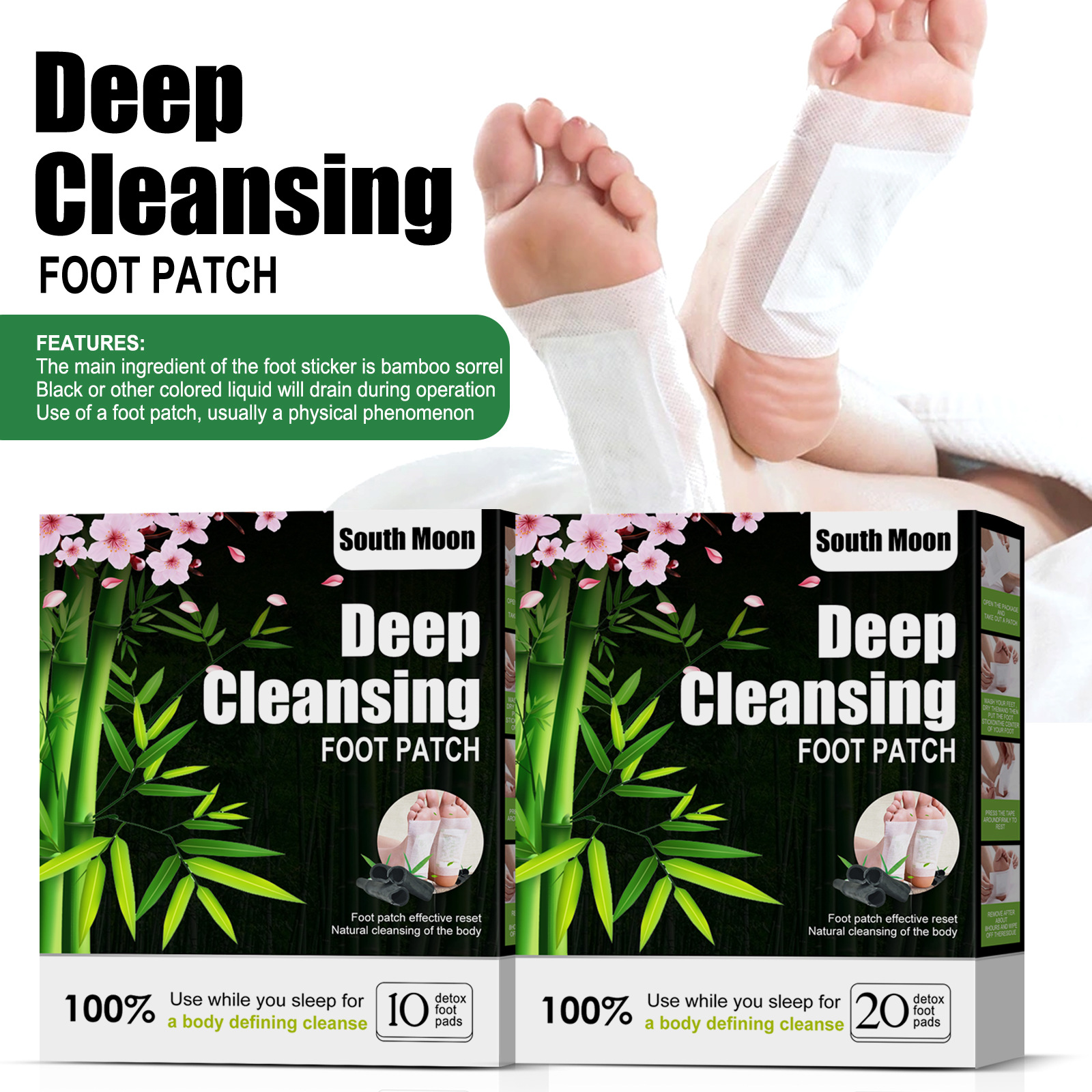 South Moon Natural Herbal Foot Patch Foot Care Wet and Cold Relief Stress Help Sleep Foot Patch