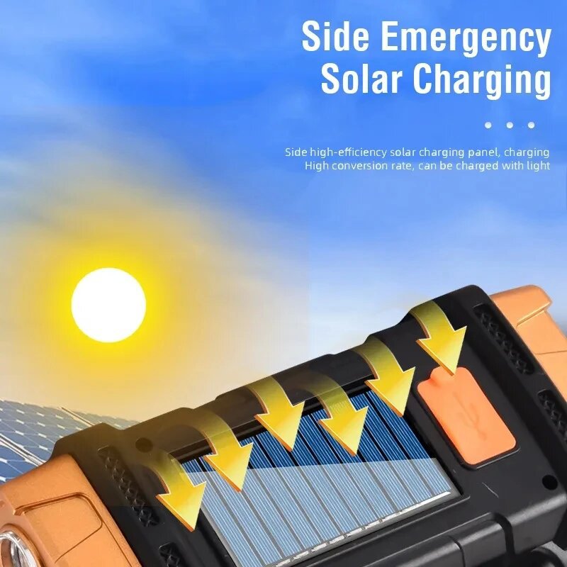 cross-border multifunctional searchlight portable outdoor lighting cob solar led strong light flashlight portable lamp