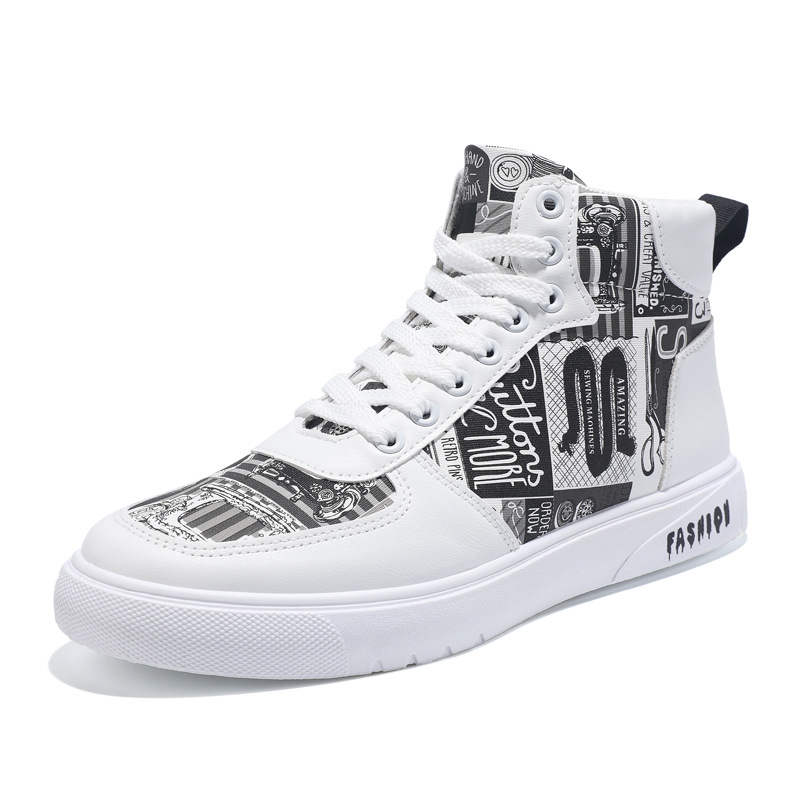 2024 autumn new trendy men's shoes personalized graffiti high-top men's shoes casual Four Seasons student sports board shoes men's fashion shoes