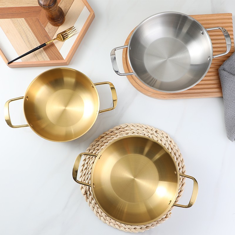 Stainless steel Korean-style dry pot, commercial double-ear seafood ramen pot, household instant noodle pot, soup and small hot pot