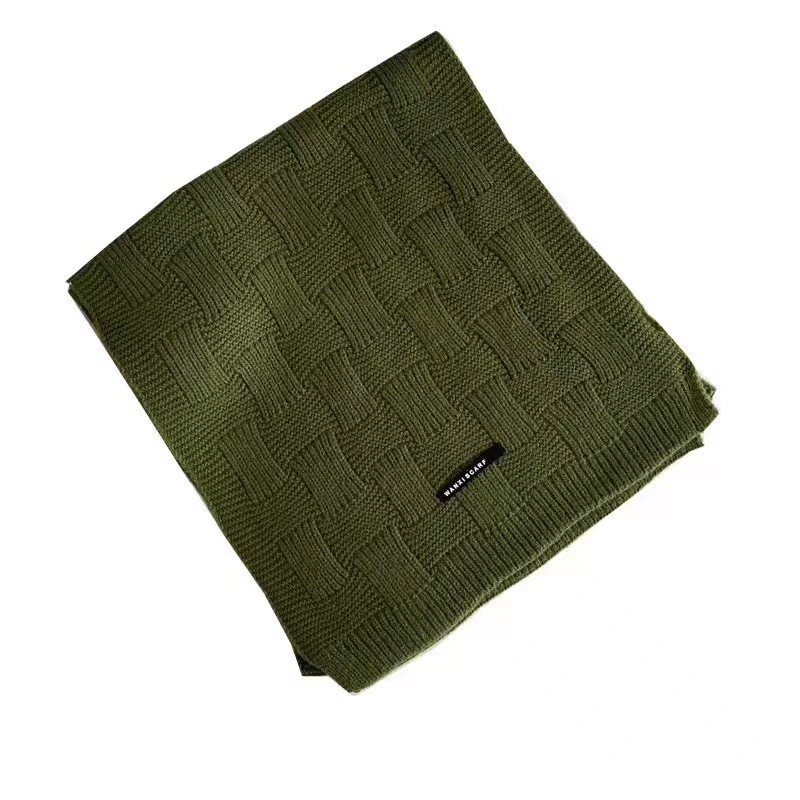 Pure color dark green Chanel style plaid wool knitted scarf for women winter red plaid for boys warm scarf