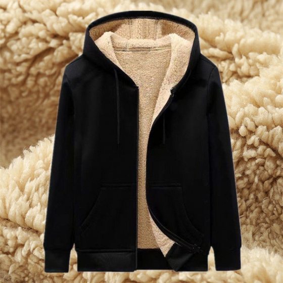 Men's Fleece-lined Thickened Hooded Sweater Teenager Cardigan Top Student Zipper Sweater Men's Size Coat