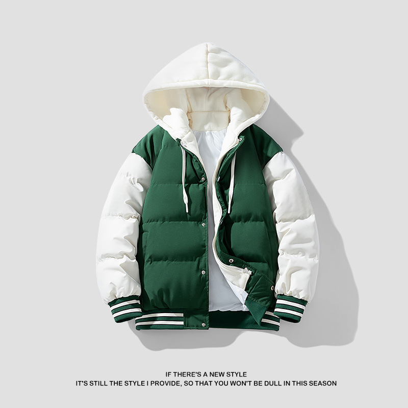Cross-border Explosions Cotton-padded Jacket Men's Winter Youth Thickened Down Cotton-padded Jacket Hooded Fake Two-piece Fashionable Cotton-padded Jacket for Men