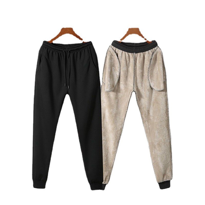 Fleece-lined thick lamb wool sweatpants men's elastic stretch sports pants casual pants men's pants winter factory direct sales