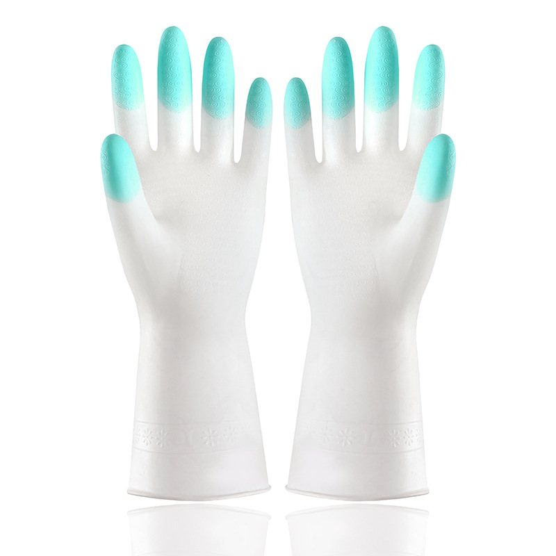 Longshou dishwashing gloves fingertip cleaning waterproof laundry housework PVC plastic latex gloves white dazzle fingers