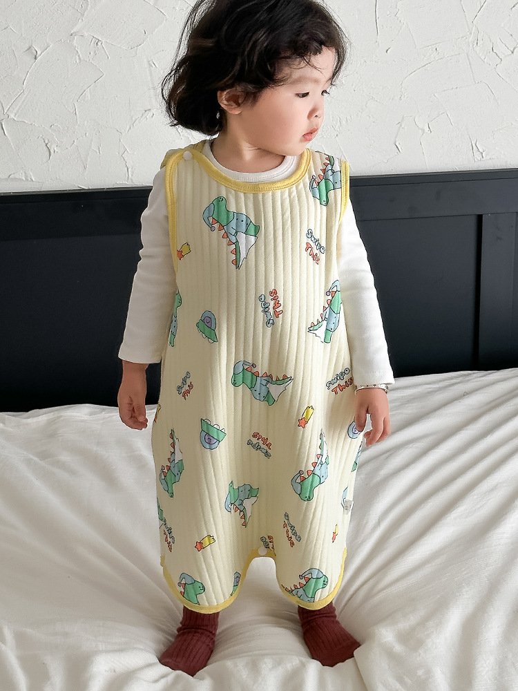 Autumn and winter baby quilted sleeveless sleeping bag pure cotton children's belly protection artifact sleeping anti-cold anti-kick quilt belly protection