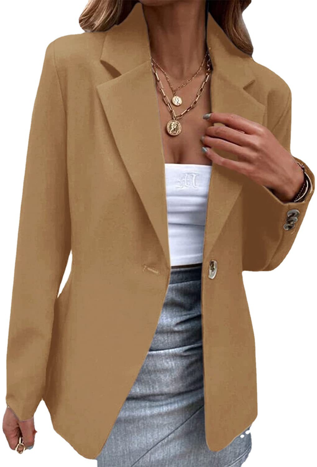  Amazon independent station European and American autumn and winter new women's casual long-sleeved solid color one-button suit jacket