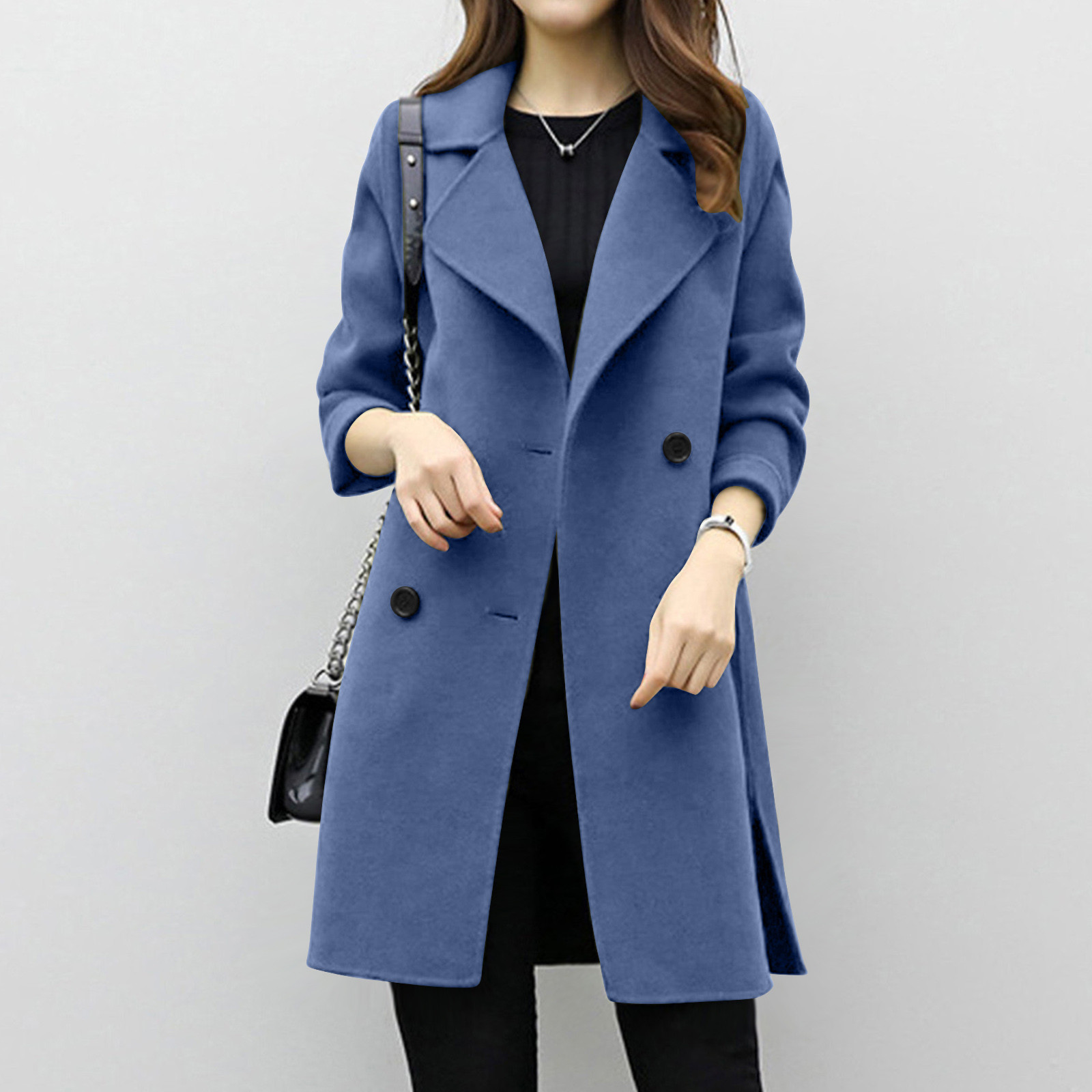 Woolen coat mid-length double-breasted long sleeve solid color woolen coat for women_voghion.com