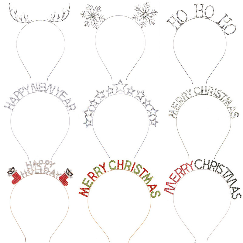 European and American alloy crystal headdress hair accessories Christmas antler headband Merry Christmas snowflake headband