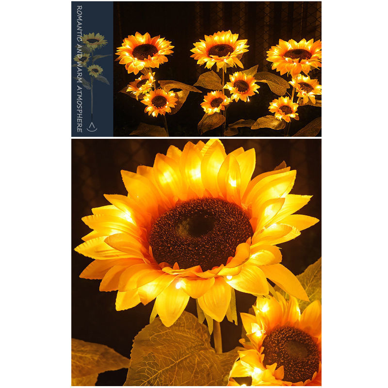 太陽エネルギーのヒマワリの明かりの屋外の庭の別荘のベランダの花園は太陽の花の装飾の地面をシミュレーションして芝生の夜の明かりを挿します。|undefined
