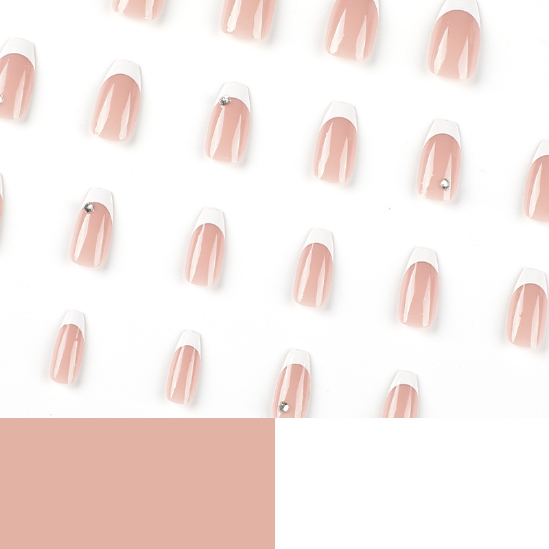 Wearing nail Pieces White French Short Ballet Rhinestone nail Wearing nail Pieces nail Pieces Wholesale False nail