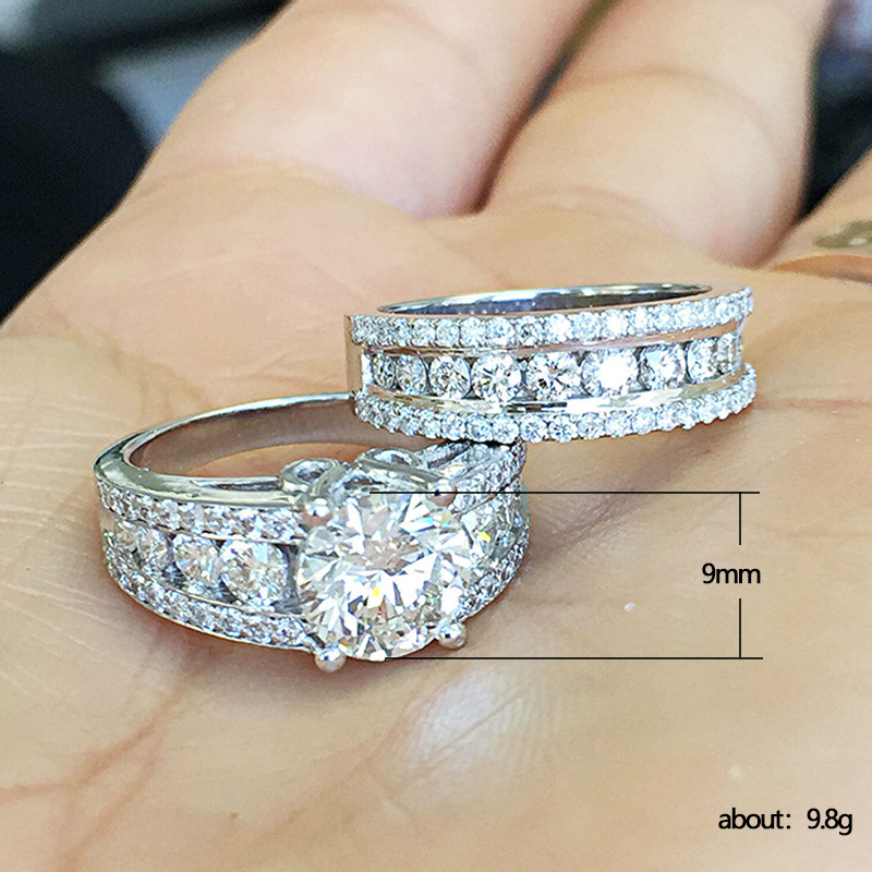 Unisex Hot Luxus Voller Diamant Paar Ring Set Exquisite Zirkon Engagement Ring Set_voghion.com