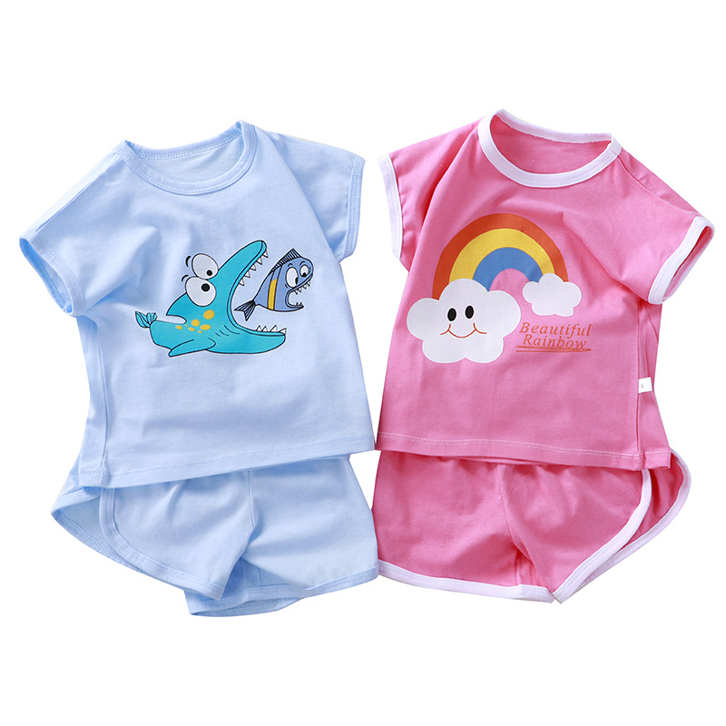 Summer children's short-sleeved suit cotton boys and girls T-shirt baby baby two-piece summer clothes children's clothing wholesale