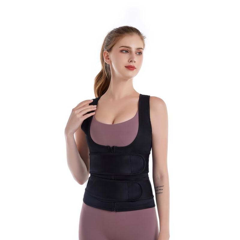 Short Top Skinny Yoga Clothing Sports Corset Waist Velcro Zipper Chest Shaper Belly Tight Waist