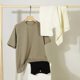 Dengjue Men's New Live Supply Twill Double-sided Cotton khaki Raglan Sleeve Loose Japanese Short-sleeved Men's T-shirt