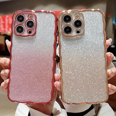 Electroplated Wave Edge for iPhone14 Gradient Glitter Apple 16ProMax Silicone Drop-Resistant Internet-Popular Phone Case