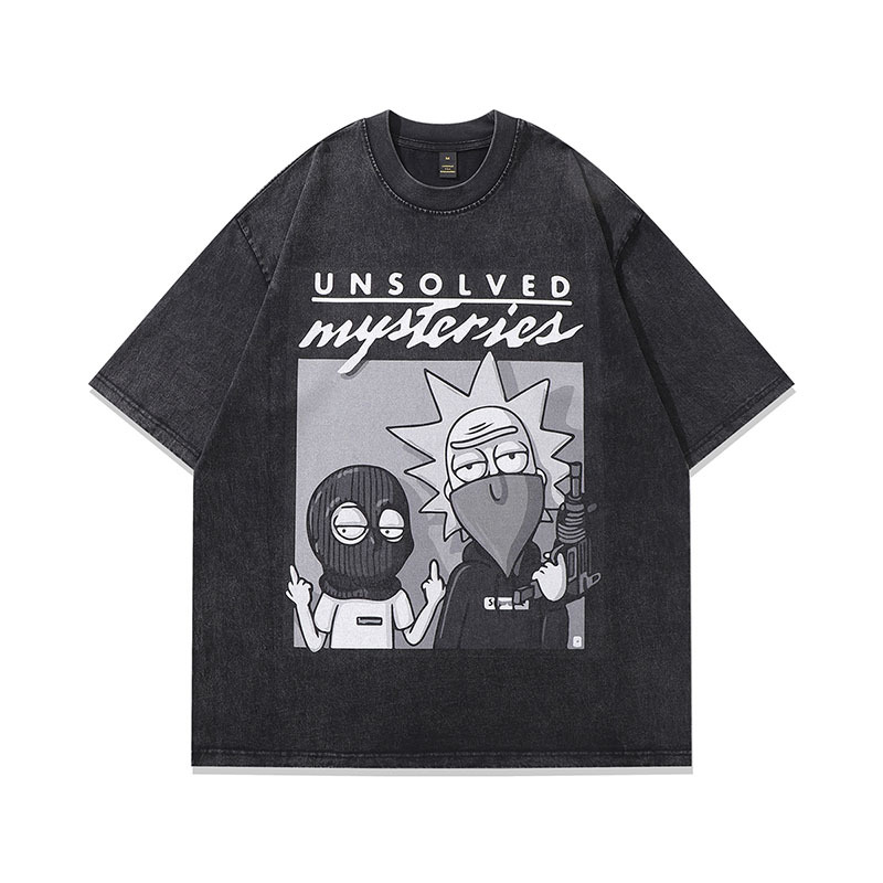 TKPA American hip hop west coast cartoon print wash old half-sleeved T-shirt men and women retro trendy brand dark short-sleeved T-sleeved T-shirt