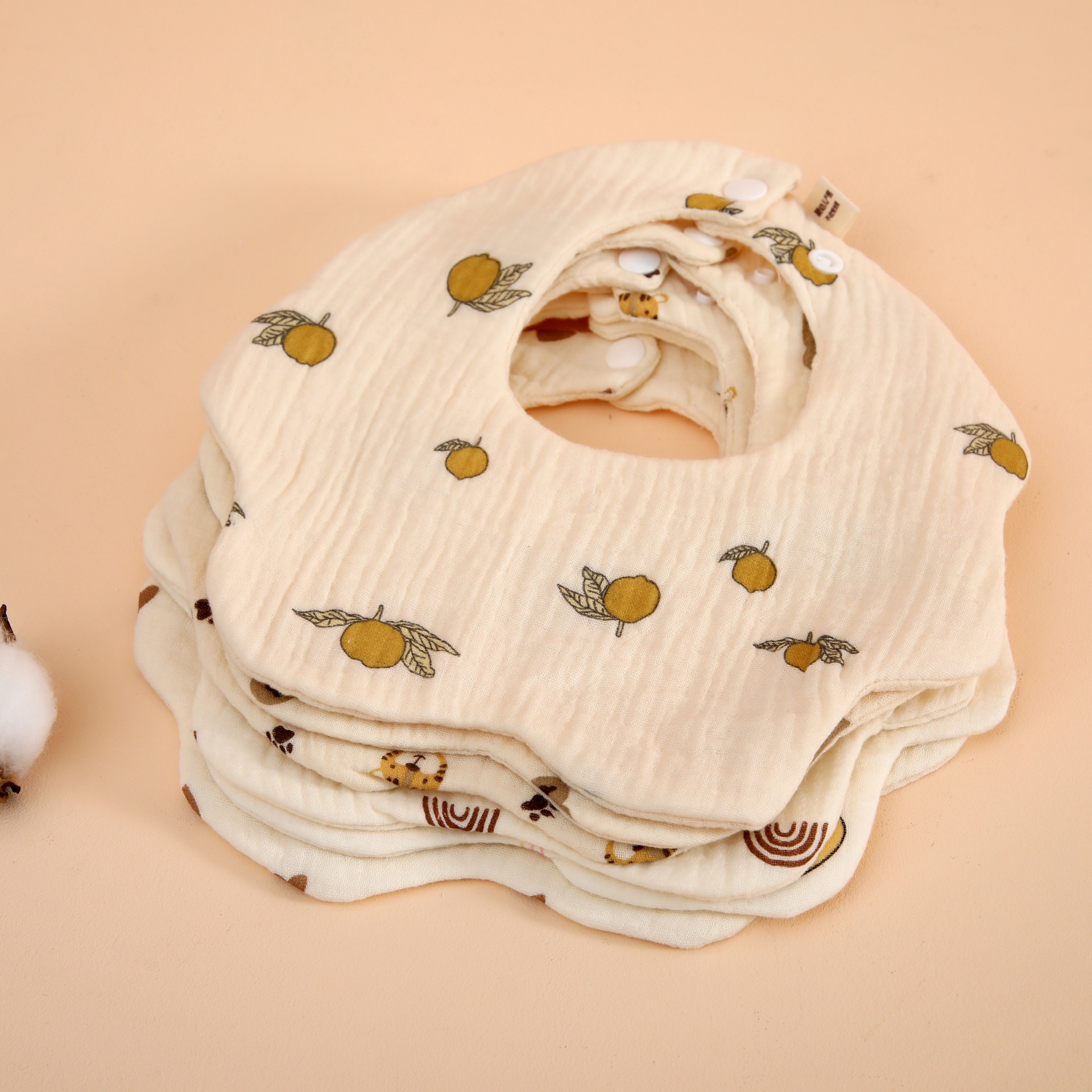Baby Bib Six-layer Cotton Gauze Baby Bib Baby's Supplementary Food Food Food Bag Anti-spitting Printed Buckle Bib
