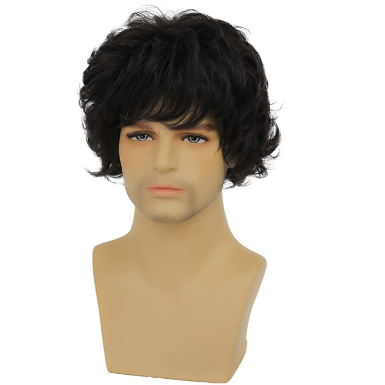 New European and American Wig Men's Short Curly Hair Fluffy Denim Style Men's Hair High Temperature Silk Chemical Fiber Short Curly Men's Hair wigs