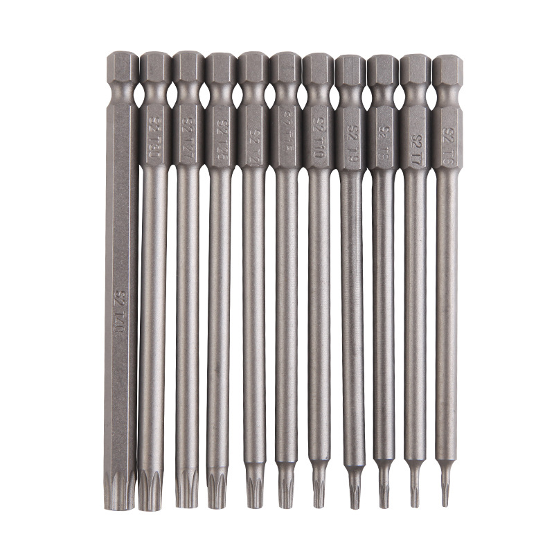 11-piece 100mm Hollow Batch head lengthened plum blossom magnetic batch head with magnetic electric screwdriver batch head s2 steel