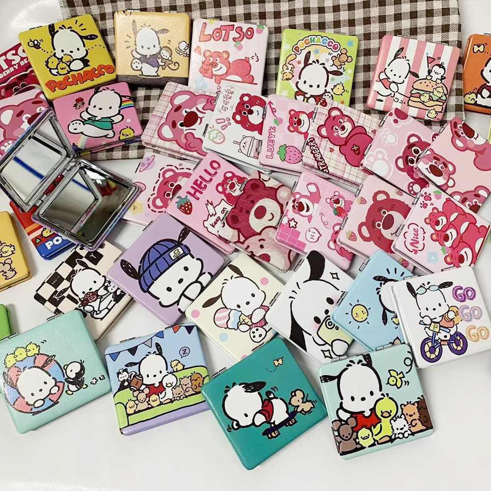 New parchia dog strawberry bear double-sided folding makeup mirror boutique shop spot small mirror factory wholesale